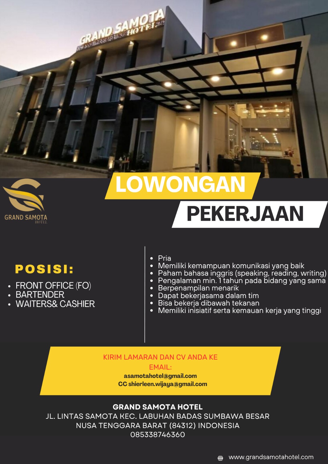 LOWONGAN PEKERJAAN HOTEL GRAND SAMOTA