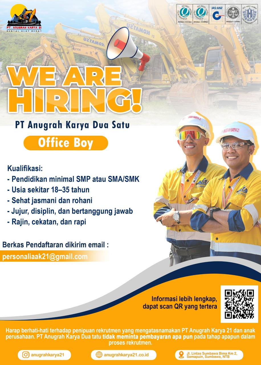 Lowongan Mekanik, Office Boy, Helper