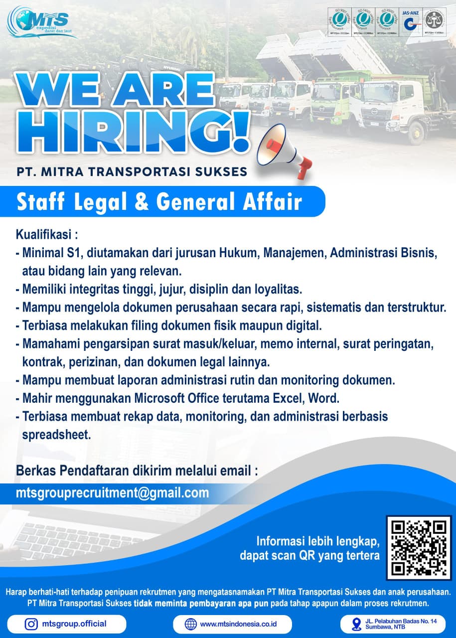 Lowongan Staff Legal dan General Affair