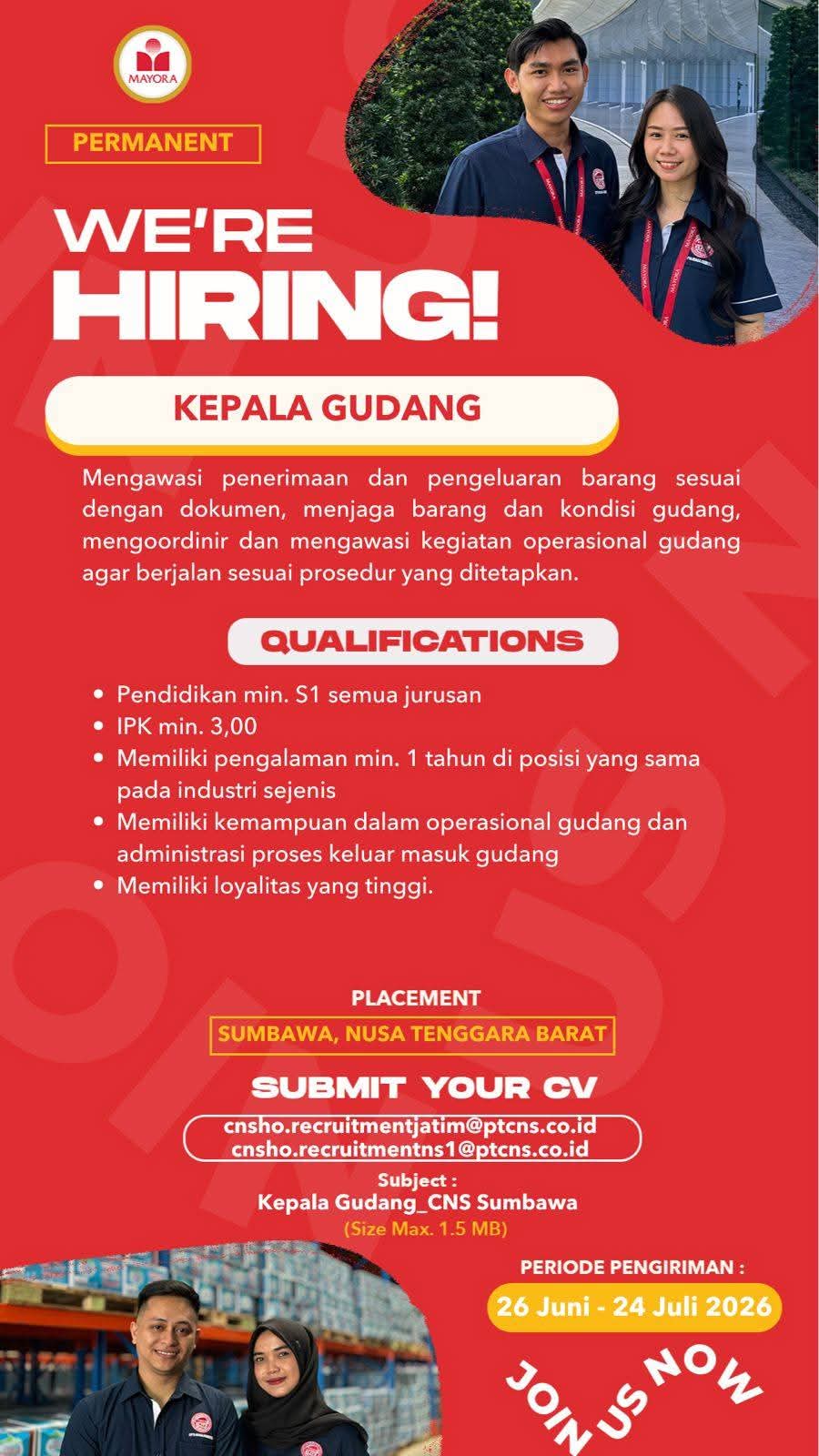 Lowongan General Ledger, Salesmen, Kepala Gudang, Area Operational Manager, Helper Dropping, Helper Gudang, Driver Kanvasing, Logistic Staff