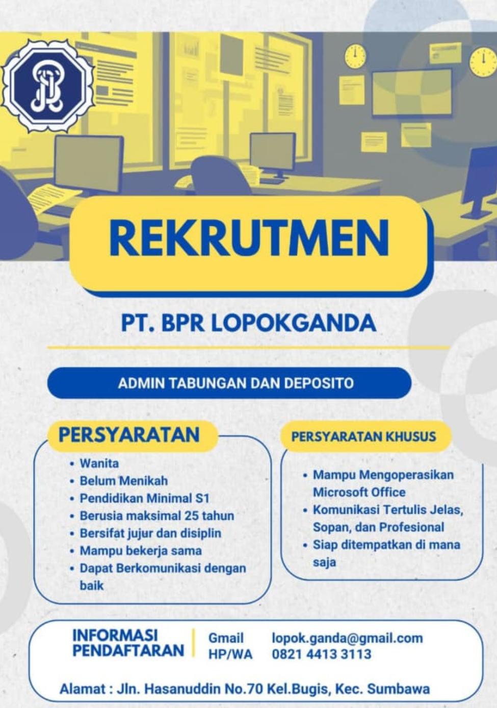 Lowongan Admin Tabungan dan Deposito, dan Marketing Kredit / AO