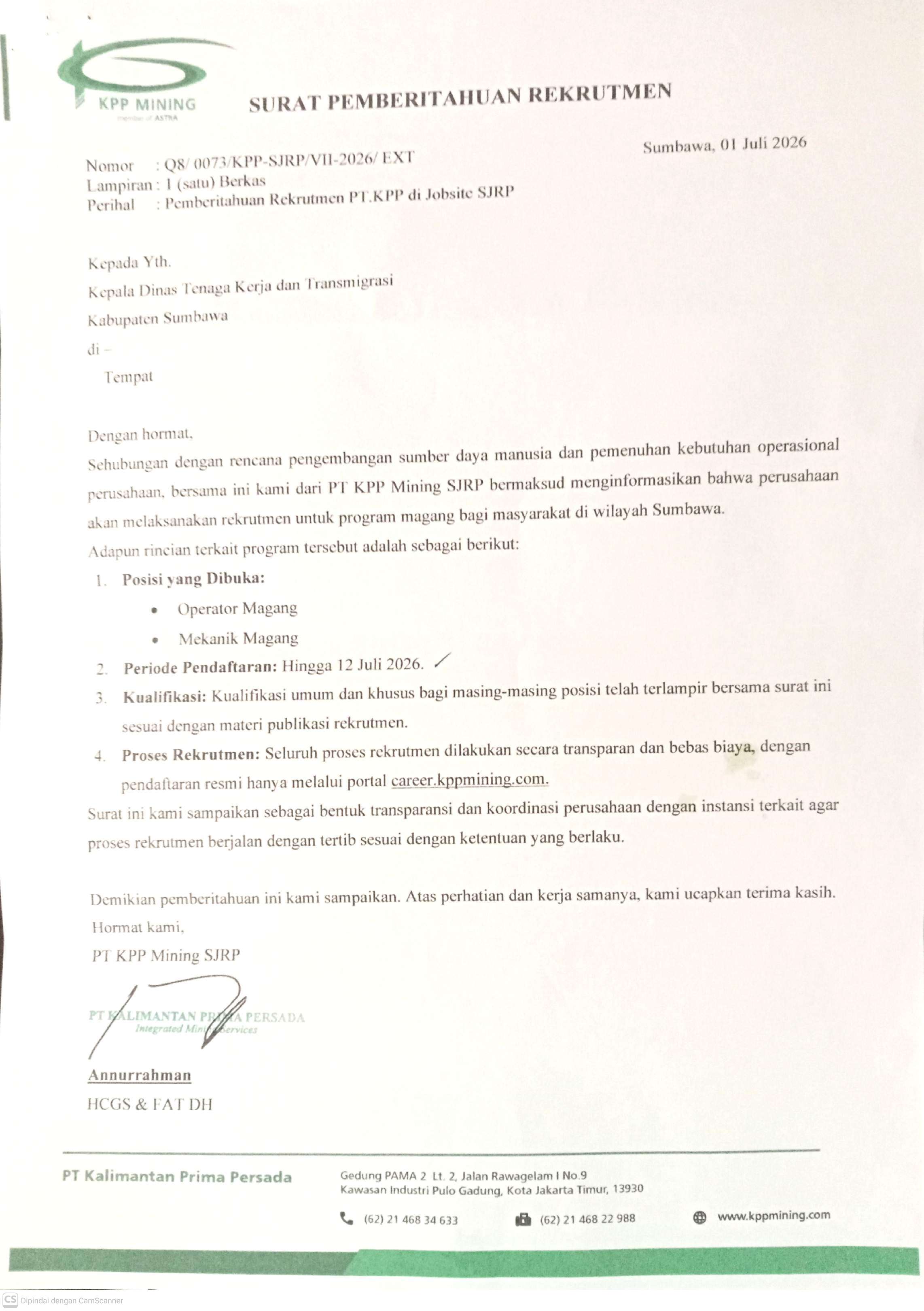 Rekrutmen Program Magang
